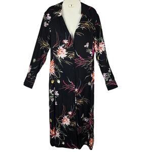 H&M Dress XS NWT Black Pink Floral 100% Viscose Midi Long Sleeve Boho New